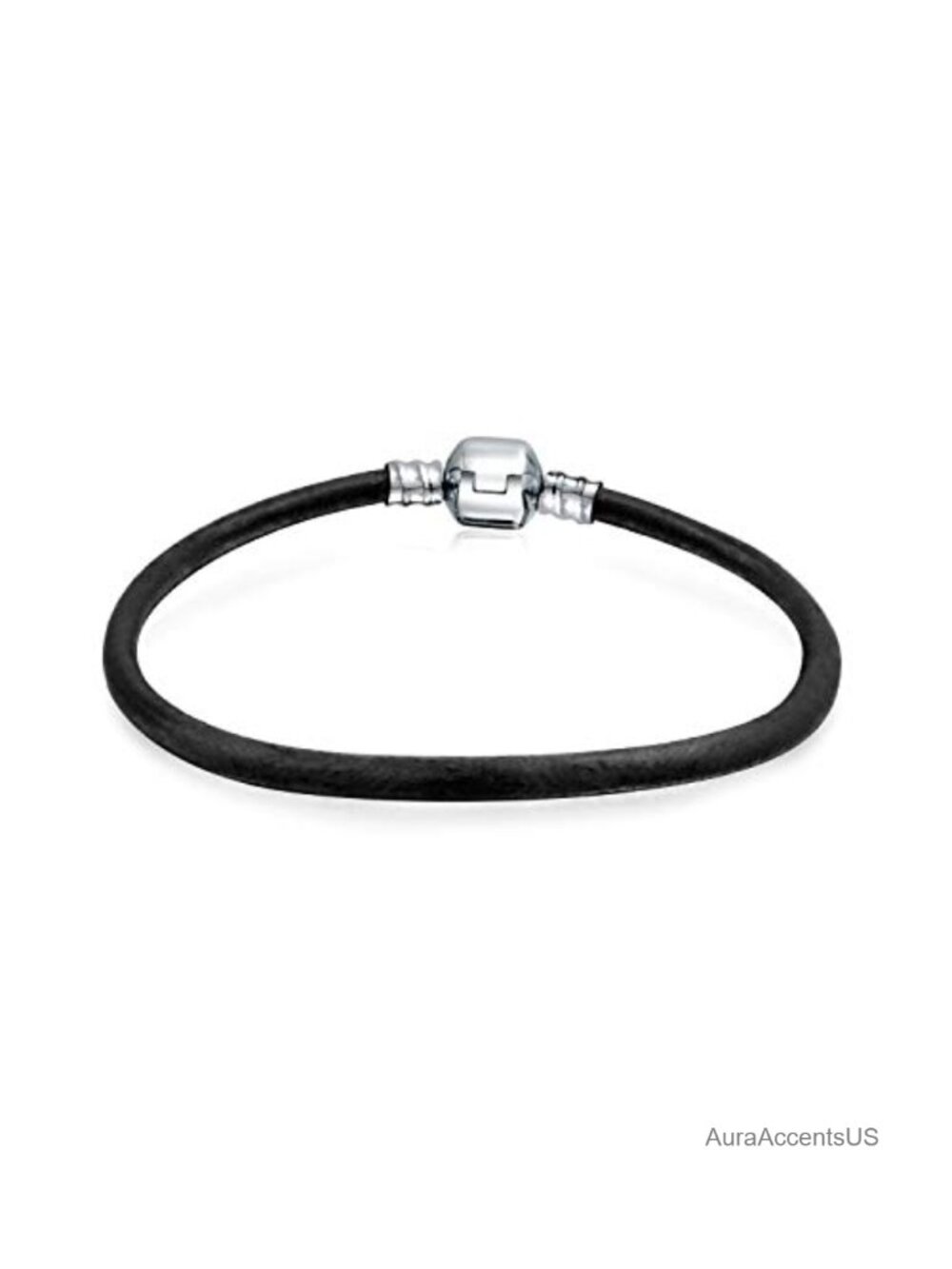 Genuine Leather Charm Bracelet .925 Sterling Silver Clasp 7 Inch